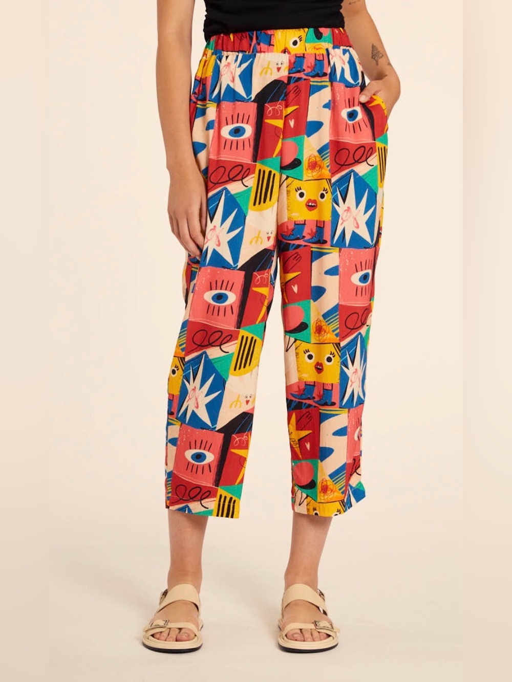 Anthropologie pepaloves Colorful Abstract Print Wide Leg cropped pants Rare
